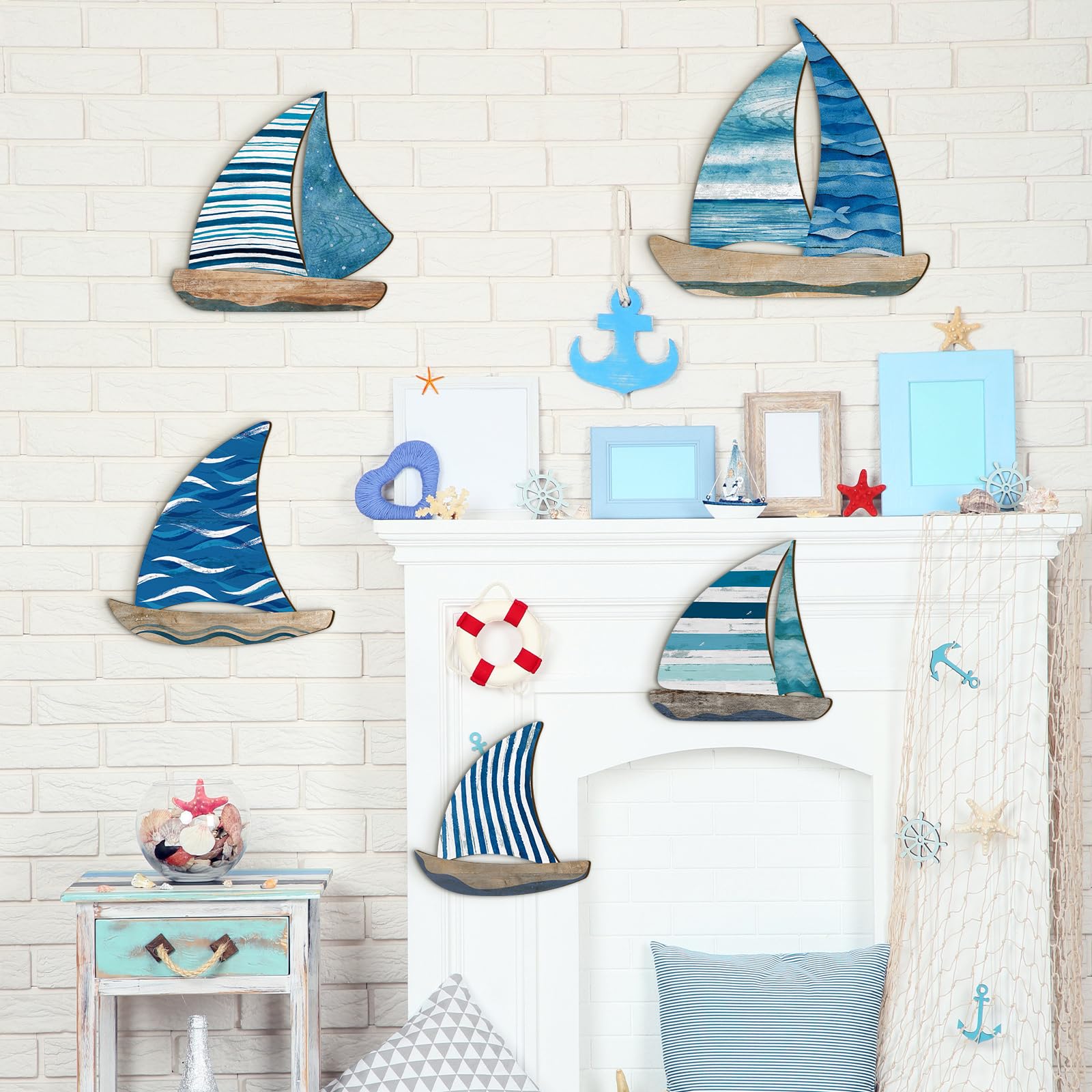 Amazon.com: Wesiti 5 Pcs Wooden Sailboat Wall Decor Nautical Decor
